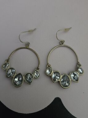 Kenneth Cole Gold Hoop Earrings with Clear Teardrop Stones - Women Jewelry